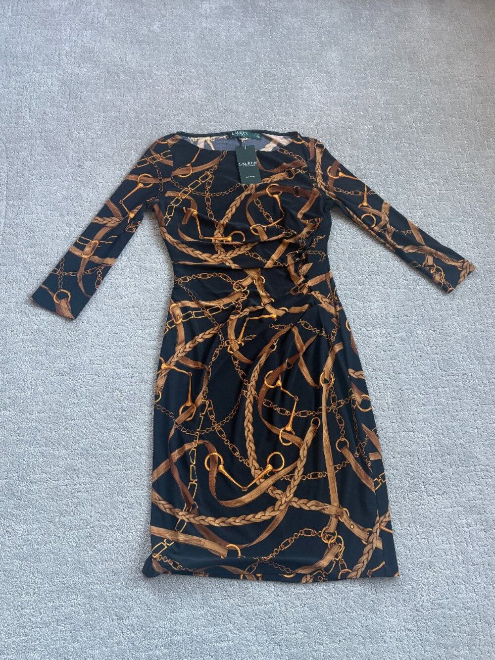 NEW Lauren Ralph Lauren Dress Womens 8 Black Equestrian Horse Bit Stretch Preppy